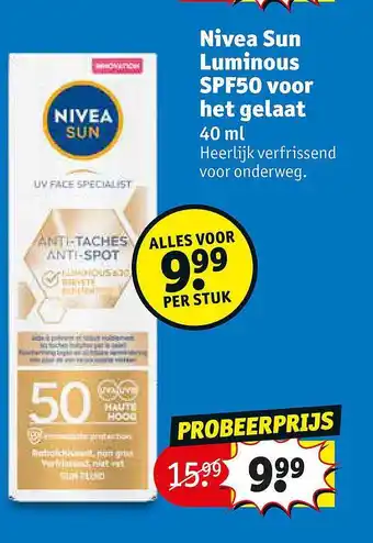 Kruidvat Nivea sun luminous spf50 voor het gelaat aanbieding