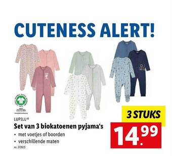 Lidl Set van 3 biokatoenen pyjama's aanbieding