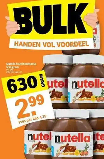 Albert Heijn Nutella hazelnootpasta 630 gram aanbieding