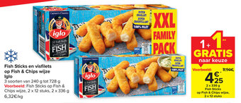 Carrefour Market Fish Sticks en visfilets op Fish & Chips wijze Iglo aanbieding