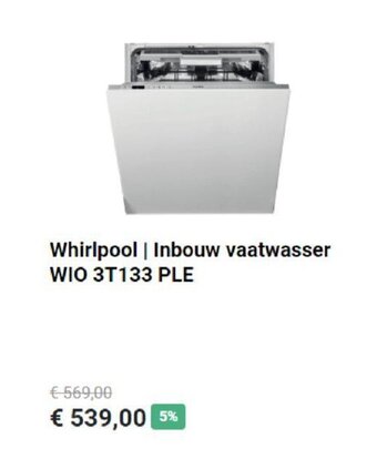 Krëfel Whirlpool Inbouw vaatwasser WIO 3T133 PLE aanbieding
