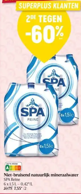Delhaize Spa Reine Niet-Bruisend Natuurlijk Mineraalwater 6 x 1.5L aanbieding