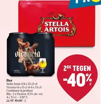 Delhaize Bier Stella Artois 24 x 25cl of Victoria 4 x 33 of 6 x 33cl aanbieding