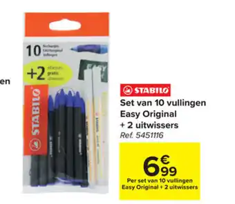 Carrefour Stabilo set van 10 vullingen easy original + 2 uitwissers aanbieding