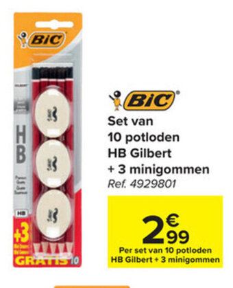 Bic set van 10 potloden HB gilbert + 3 minigommen