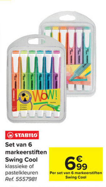 Carrefour Stabilo set van 6 markeerstiften swing cool aanbieding