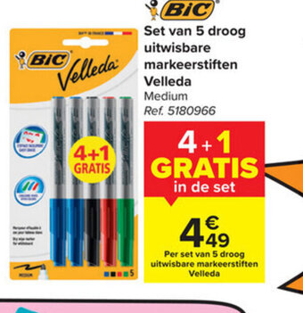 Carrefour Bic set van 5 droog uitwisbare markeerstiften velleda aanbieding