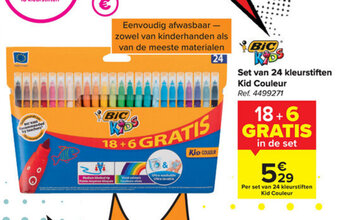 Carrefour Bic set van 24 kleurstiften kid couleur aanbieding