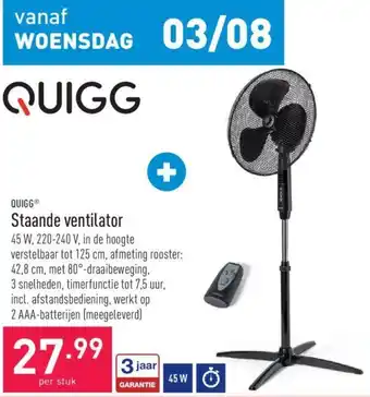 ALDI Quigg Staande ventilator aanbieding
