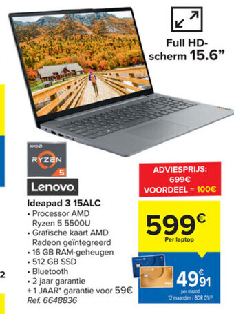 Carrefour Lenovo Ideapad 3 15ALC aanbieding