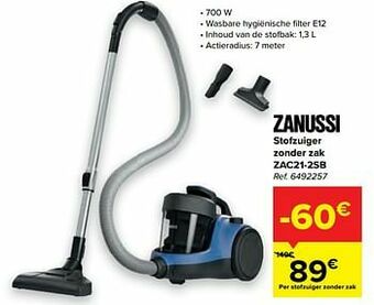 Carrefour Zanussi stofzuiger zonder zak zac21-2sb aanbieding
