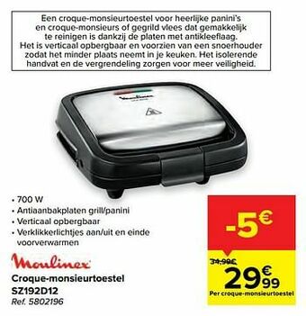 Carrefour Moulinex croque-monsieurtoestel sz192d12 aanbieding