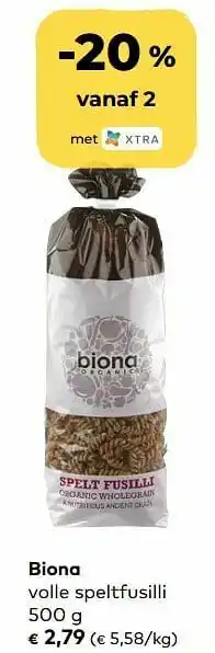 Bio Planet Biona volle speltfusilli aanbieding