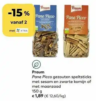 Bio Planet Praum pane picco gezouten speltsticks met sesam en zwarte komijn of met maanzaad aanbieding