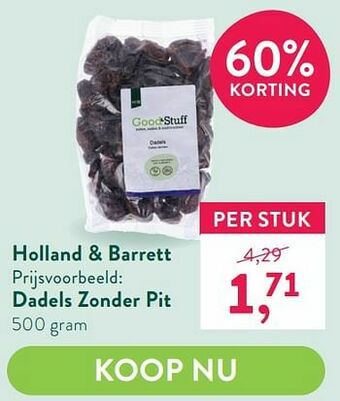 Holland & Barrett Dadels zonder pit aanbieding