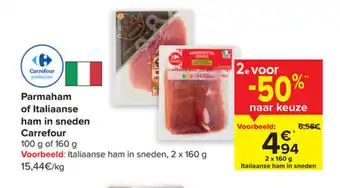 Carrefour Parmaham of Italiaanse Ham in Sneden Carrefour aanbieding