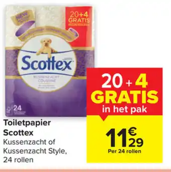 Carrefour Toiletpapier Scottex Kussenzacht of Kussenzacht Style 24 Rollen aanbieding