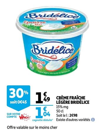 Auchan Creme fraiche legere bridelice 50cl aanbieding
