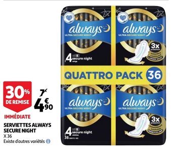 Auchan Serviettes always secure night aanbieding