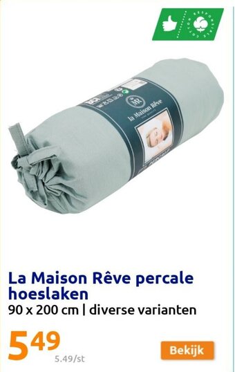 Action La maison reve percale hoeslaken 90 x 200cm aanbieding
