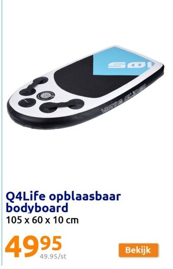 Action Q4life opblaasbaar bodyboard 105 x 60 x 10cm aanbieding