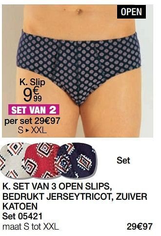 Damart Set van 3 open slips, bedrukt jerseytricot, zuiver katoen aanbieding