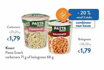OKay Knorr Pasta Snack carbonara 71g of bolognese 68g aanbieding