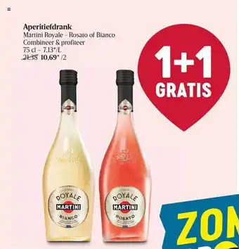 Delhaize Aperitiefdrank 1+1 gratis martini royale - rosato of bianco aanbieding