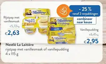 OKay Nestlé La Laitière rijstpap met vanillesmaak of vanillepudding 4x 115 g aanbieding
