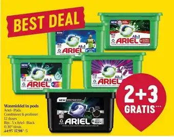 Delhaize Wasmiddel in pods ariel+ pods 2+3 gratis aanbieding