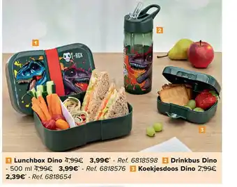 Carrefour Lunchbox dino, drinkbus dino, koekjesdoos dino aanbieding