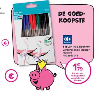 Carrefour Set van 10 balpennen verschillende kleuren aanbieding
