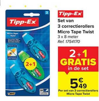 Carrefour Set van 3 correctierollers micro tape twist aanbieding