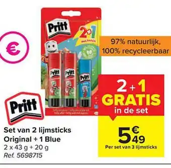 Carrefour Set van 2 lijmsticks original + 1 blue aanbieding