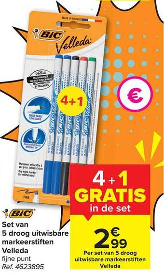 Carrefour Set van 5 droog uitwisbare markeerstiften velleda aanbieding