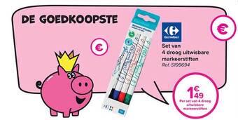 Carrefour Set van 4 droog uitwisbare markeerstiften aanbieding