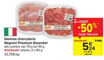 Carrefour Gamma charcuterie negroni premium essentiel aanbieding