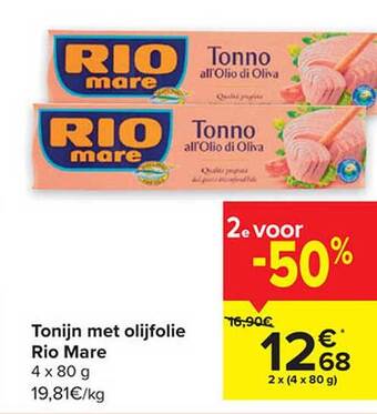 Carrefour Tonijn met olijfolie rio mare aanbieding
