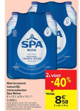 Carrefour Nietbruisend natuurlijk mineraalwater spa reine aanbieding
