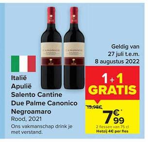 Carrefour Salento cantine due palme canonico negroamaro aanbieding