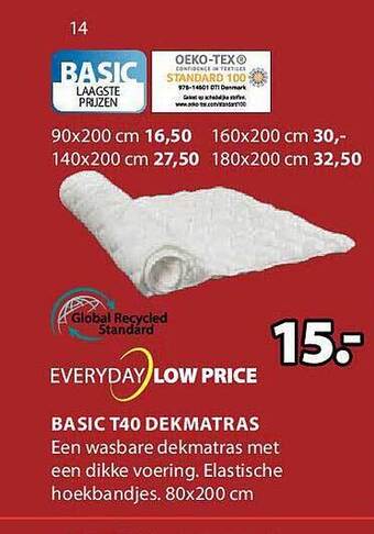 Jysk Basic t40 dekmatras aanbieding