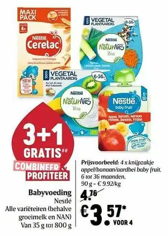 Delhaize Knijpzakje appel-banaan-aardbei baby fruit aanbieding