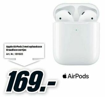 MediaMarkt Apple airpods 2 met oplaadcase draadloze oortjes aanbieding
