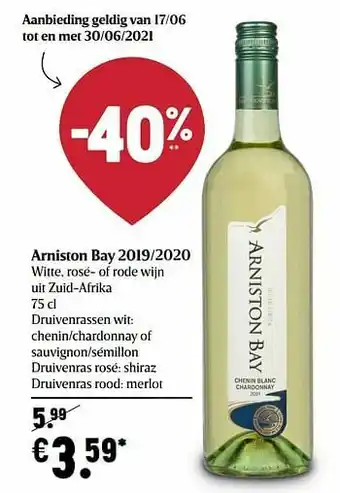 Delhaize Arniston bay 2019-2020 witte rosé- of rode wijn uit zuid-afrika aanbieding