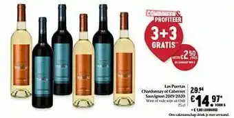 Delhaize Las puertas chardonnay of cabernet sauvignon 2019-2020 witte of rode wijn uit chili aanbieding