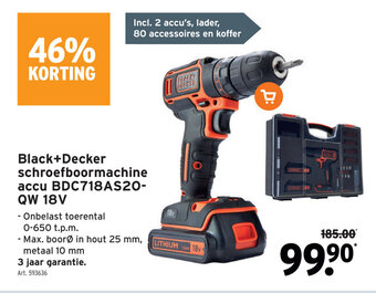 GAMMA Black+Decker schroefboormachine accu BDC718AS20-QW 18V aanbieding