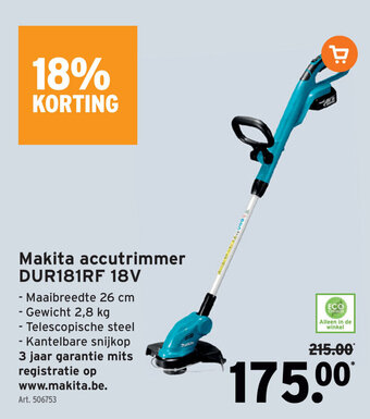 GAMMA Makita accutrimmer DUR181RF 18V aanbieding