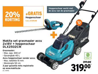 GAMMA Makita set grasmaaier accu 2x18V+heggenschaar DLX2502CM aanbieding