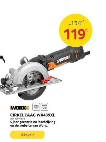 Brico Worx cirkelzaag wx439xl aanbieding