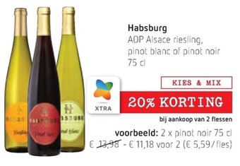 Spar Colruyt Habsburg AOP Alsace Riesling, Pinot Blanc of Pinot Noir 75cl aanbieding